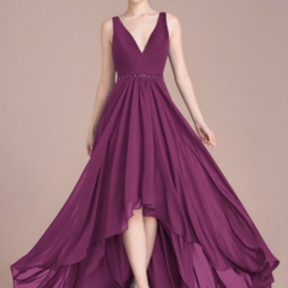 A-Line V-neck Asymmetrical Chiffon Prom/Bridesmaid Dress, Size 22W, NWT - Picture 1 of 4